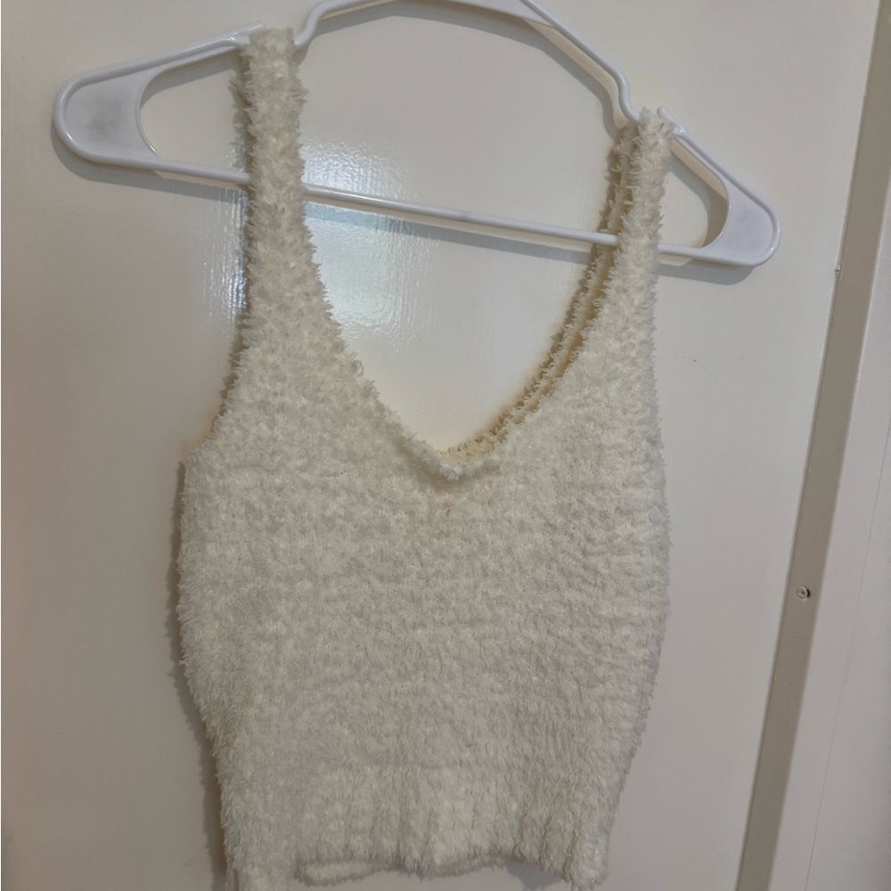 SKIMS Cream Fuzzy Knit Tank Top